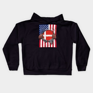 Denmark Flag American Flag Ripped - Gift for Danish From Denmark Kids Hoodie